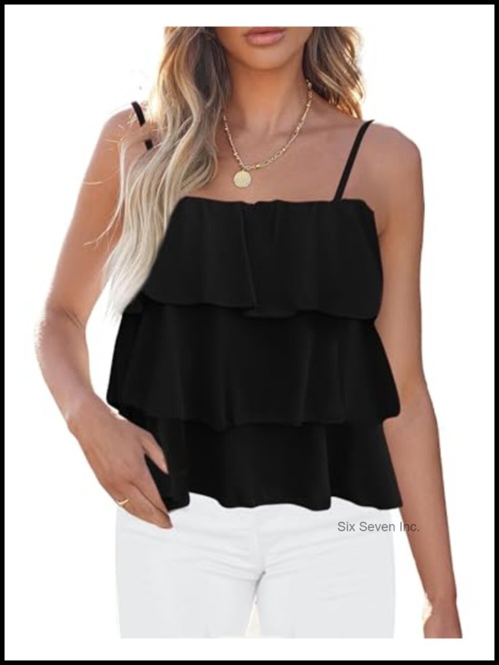 Spaghetti Strap Ruffle Babydoll Peplum Tank Top